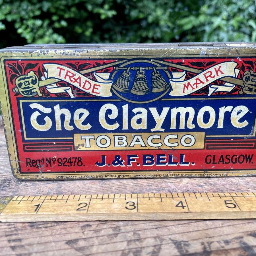 J & F Bell Claymore Empty Tobacco Tin c1900s
