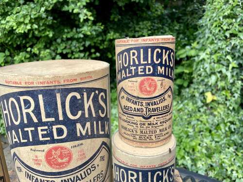 Horlicks Milk Cocoa Drink Shop Window Advertising Display Packets Boxes c1900s