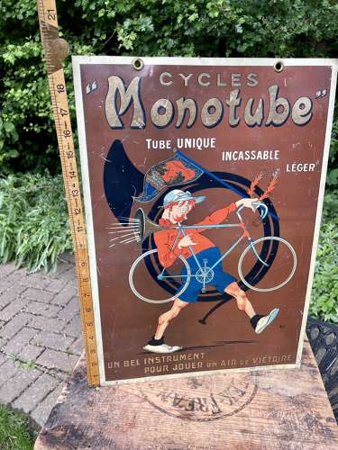 Cycles Monotube Bicycle Tire Shop Advertising Tin Sign c1900