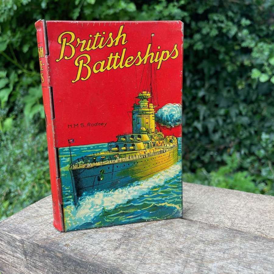 Lyons HMS Rodney Warship Book Shaped Toffee Tin c1920s