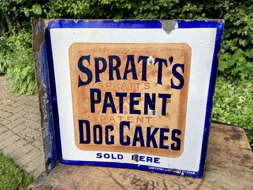 Spratt's Dog Biscuit & Chicken Food Pet Shop Enamel Sign c1900s