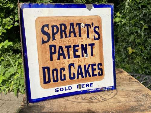 Spratt's Dog Biscuit & Chicken Food Pet Shop Enamel Sign c1900s