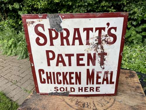 Spratt's Dog Biscuit & Chicken Food Pet Shop Enamel Sign c1900s