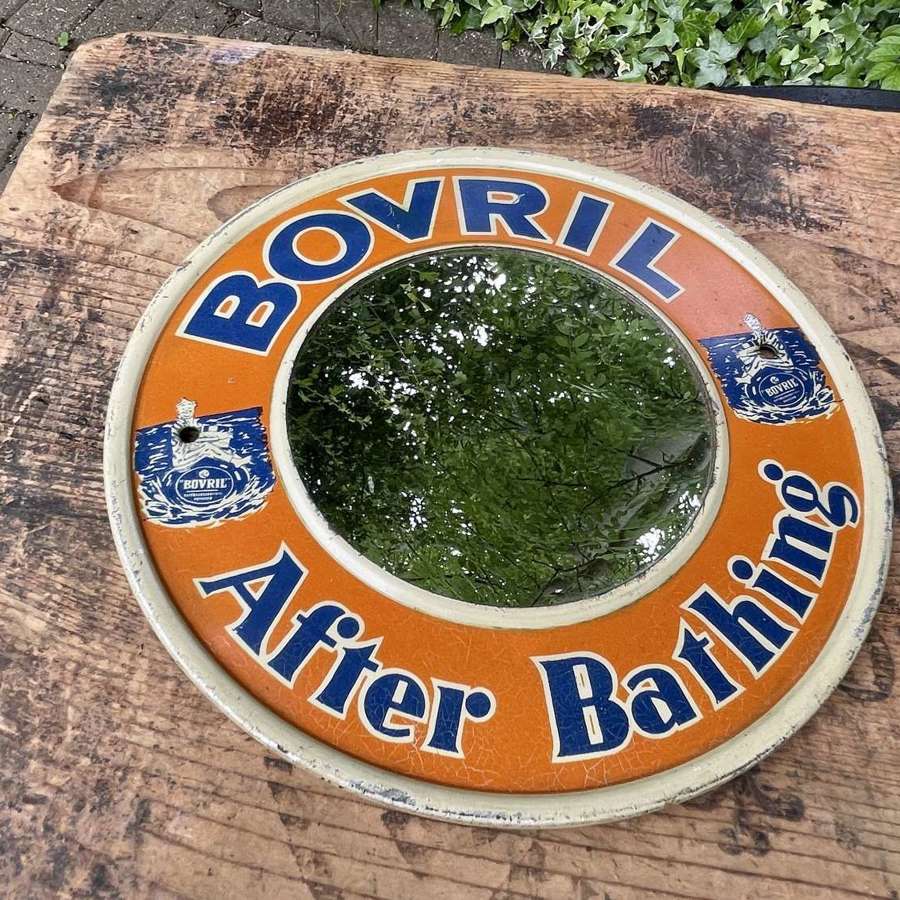Bovril After Bathing Kitchen Vanity Tin Advertising Mirror c1920s