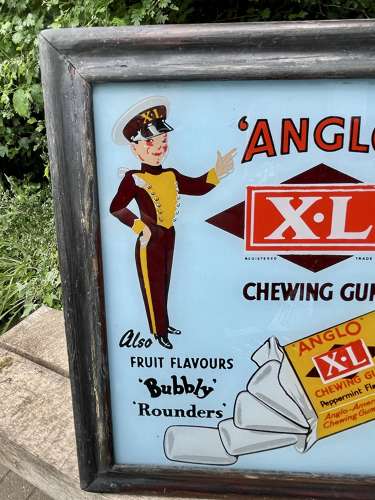 Anglo XL Bubble Chewing Gum Glass Bellboy Advertising Sign c1930s