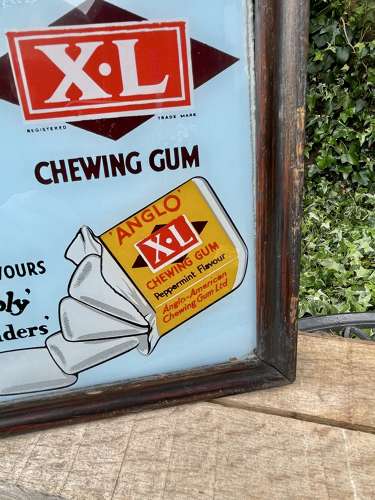 Anglo XL Bubble Chewing Gum Glass Bellboy Advertising Sign c1930s