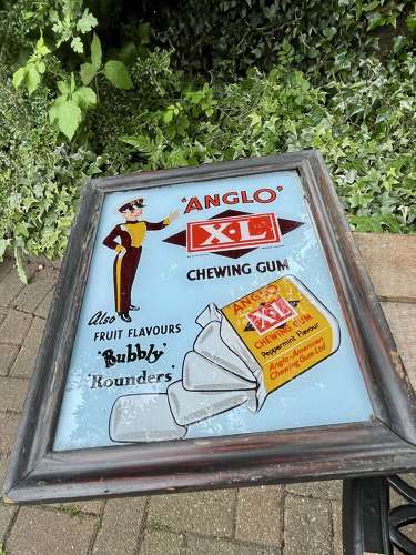 Anglo XL Bubble Chewing Gum Glass Bellboy Advertising Sign c1930s