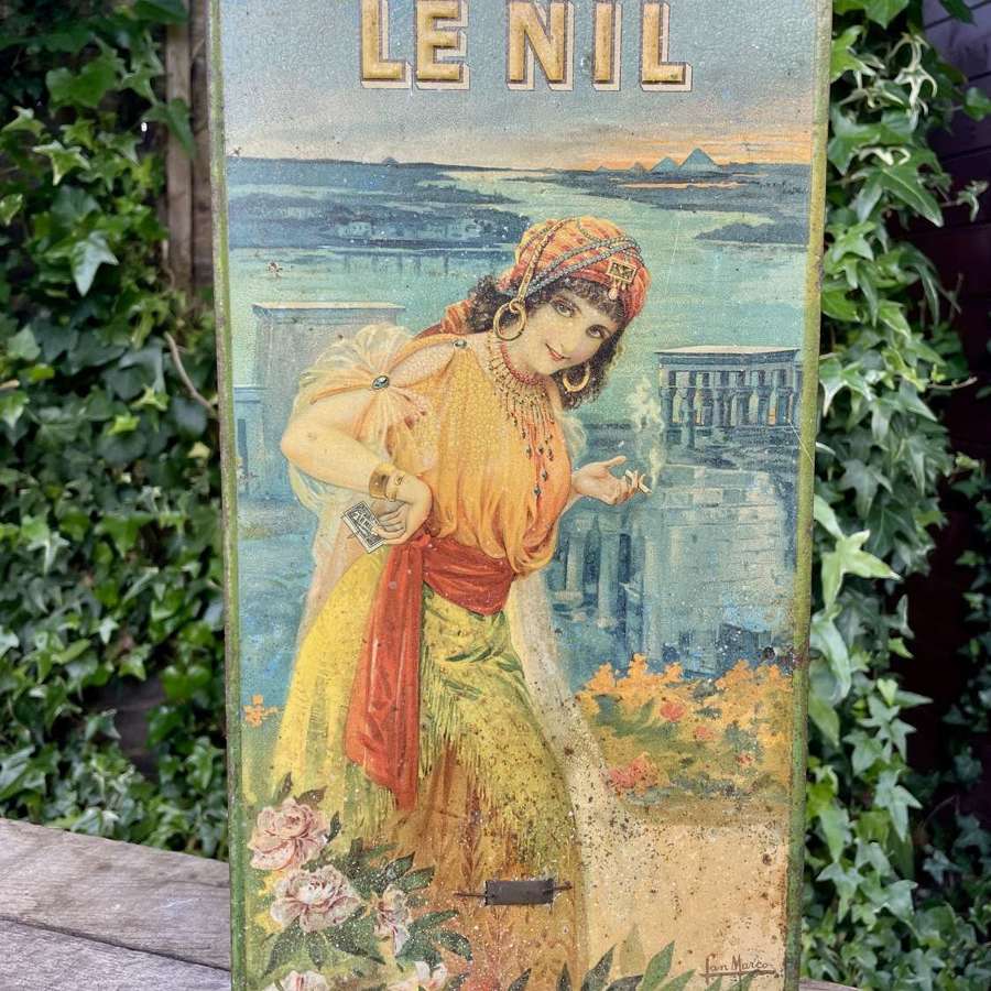 Nil Egyptian Lady Cigarette Paper Embossed Tin Sign c1900s