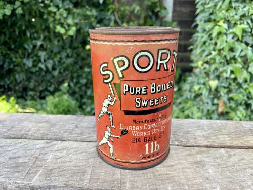 Early Sports Cricket Tennis Durban Toffee Confectionery Tin c1920s