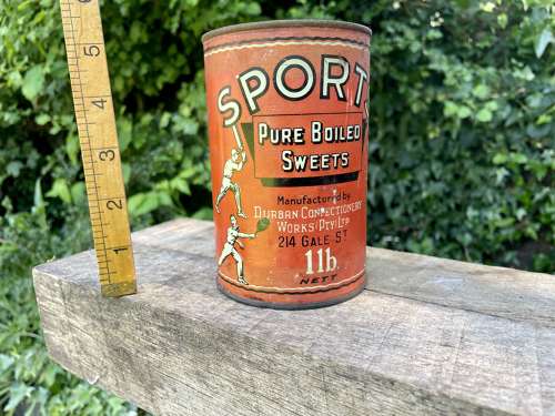 Early Sports Cricket Tennis Durban Toffee Confectionery Tin c1920s