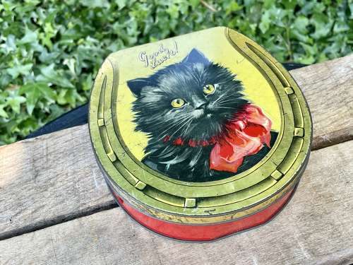 Mackintosh Lucky Horse Shoe Black Cat Toffee Tin c1920s