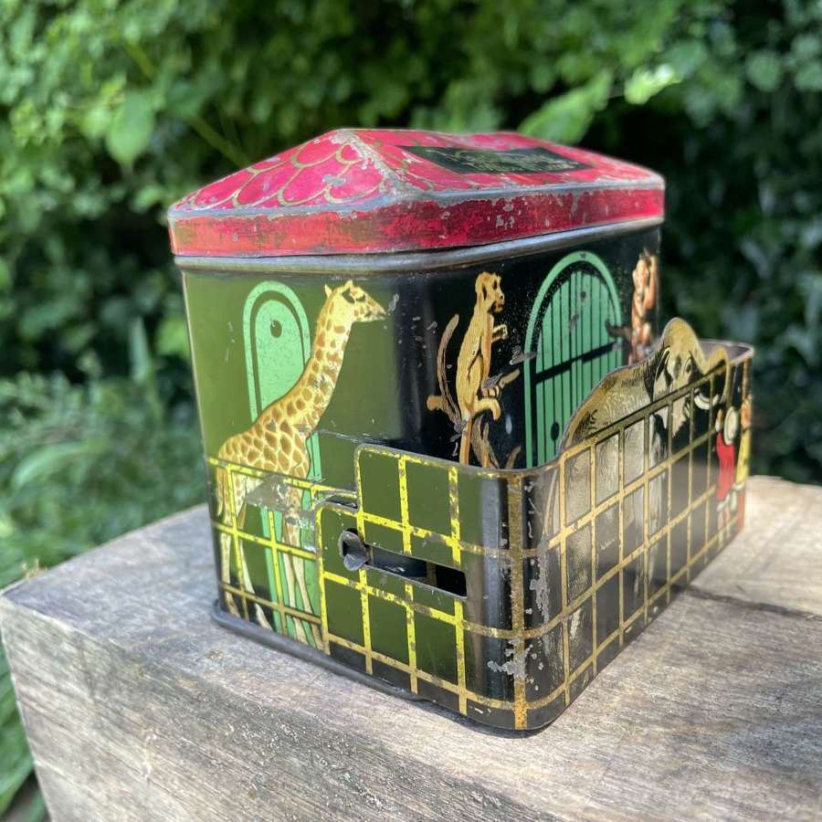 Mackintosh Zoo Elephant Lion Giraffe Monkey House Toffee Tin c1920s