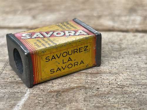 Savora Grocery Advertising Tin Pencil Sharpener c1920s