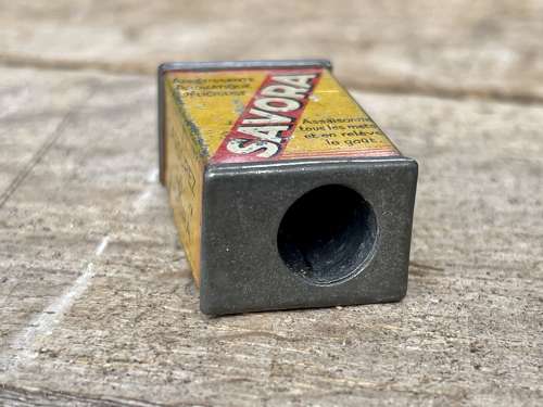 Savora Grocery Advertising Tin Pencil Sharpener c1920s