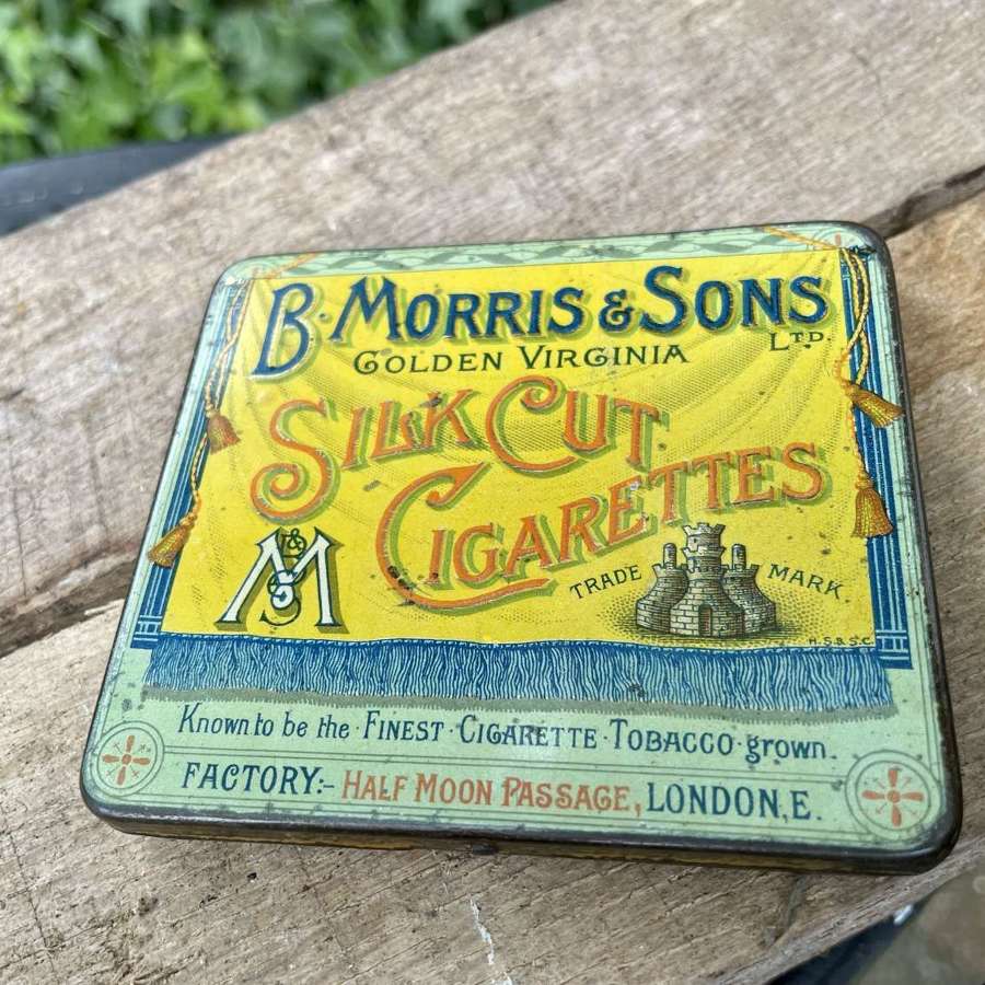 Scarce B. Morris Silk Cut Flat 10 Cigarette Tin c1900s'