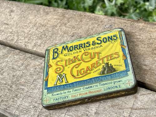 Scarce B. Morris Silk Cut Flat 10 Cigarette Tin c1900s'