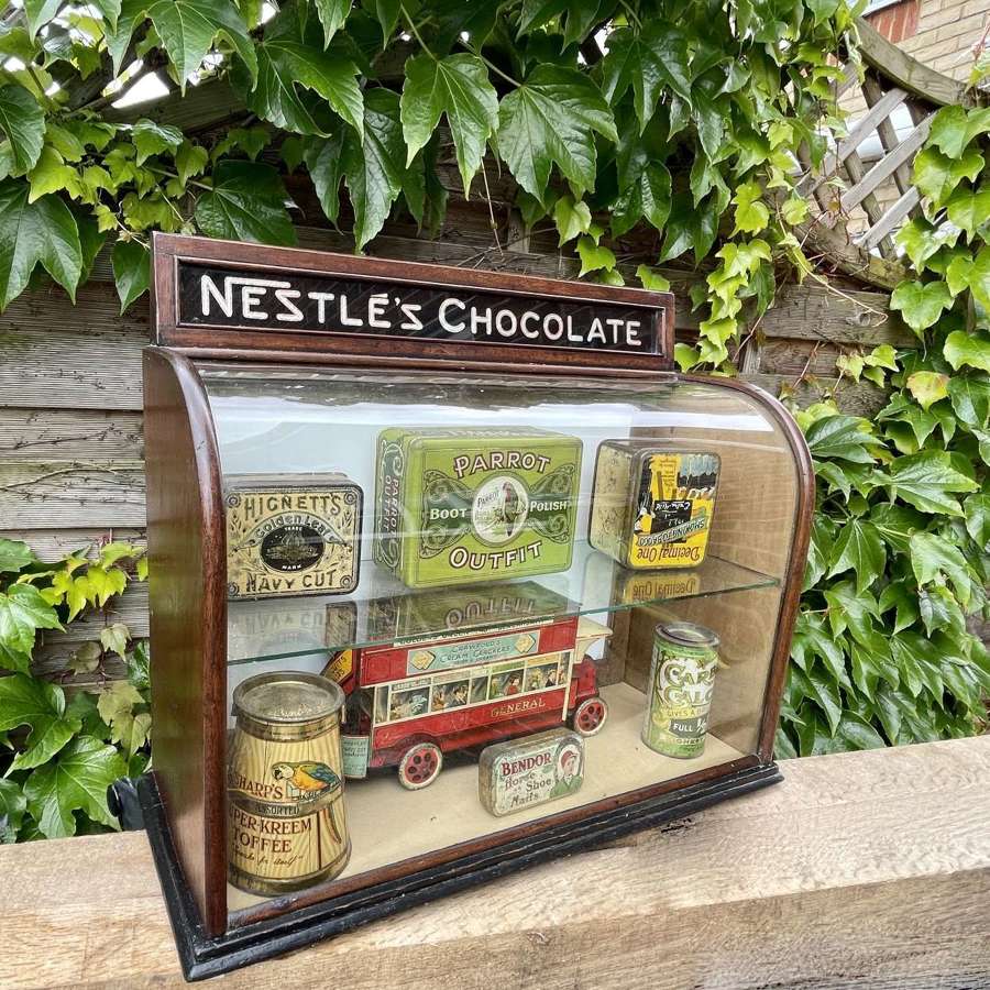 Nestl&eacute;s Chocolate Bow Fronted Mahogany Shop Display Cabinet