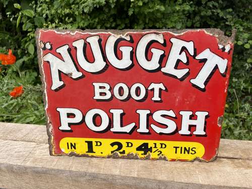 Small Nugget Boot Polish Double Sided Advertising Enamel Sign c1900s
