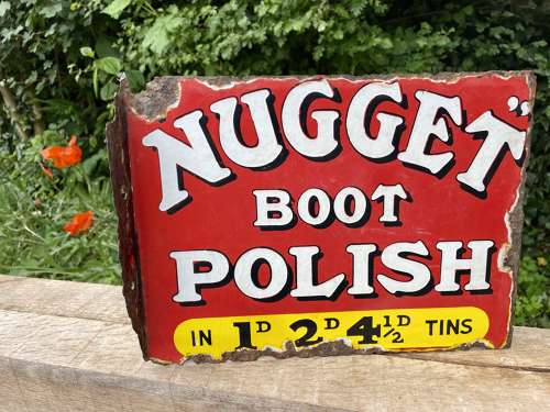 Small Nugget Boot Polish Double Sided Advertising Enamel Sign c1900s