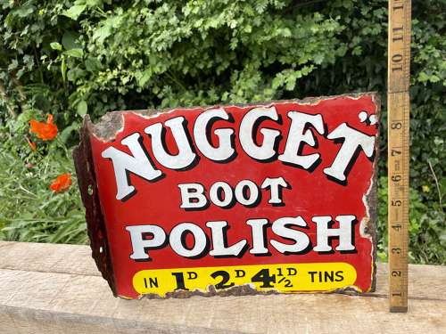 Small Nugget Boot Polish Double Sided Advertising Enamel Sign c1900s