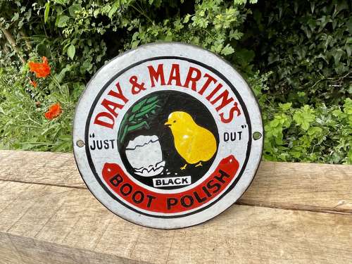 Day & Martins Boot Polish Chicken Chick Enamel Sign c1900s