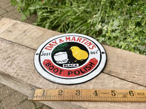 Day & Martins Boot Polish Chicken Chick Enamel Sign c1900s