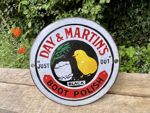 Day & Martins Boot Polish Chicken Chick Enamel Sign c1900s