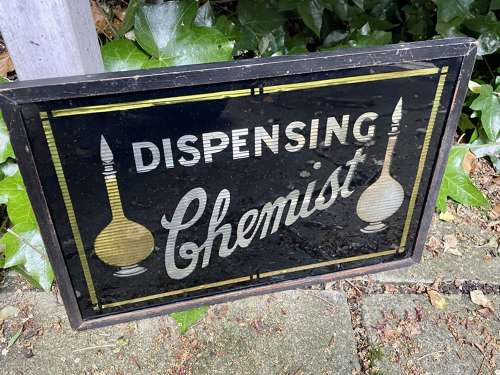 Small Chemist dispencing fluted Glass advertising Sign c1920s