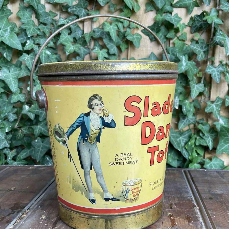 Large Slade's Dandy Toffee Seaside Pail Bucket Toffees Tin c1920s