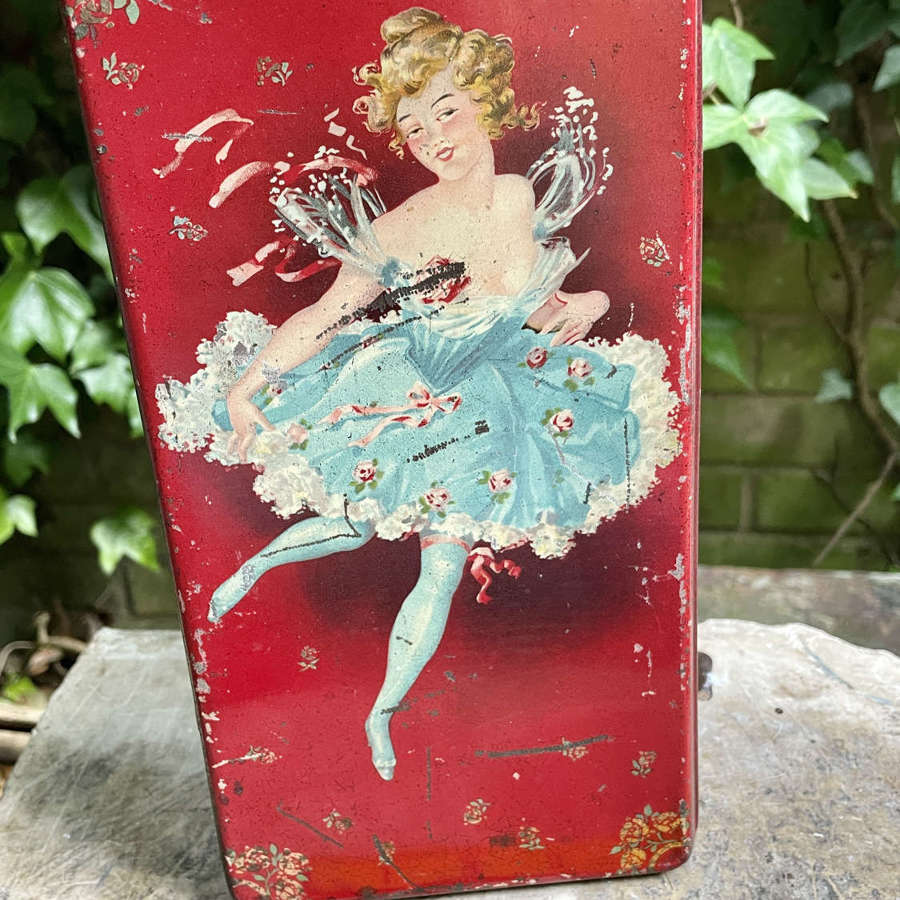 Ballerina Lady Art Deco Image stocking / Handkerchief Tin c1920s