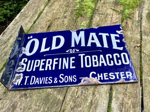 WT Davies Tobacco Old Mate Cymro Dewr Chester Wales Enamel Sign c1900s