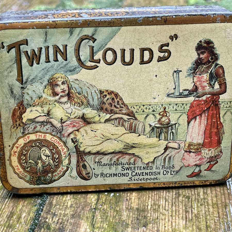A superb Large Twin Clouds Lady Image 4oz Tobacco Tin c1900s