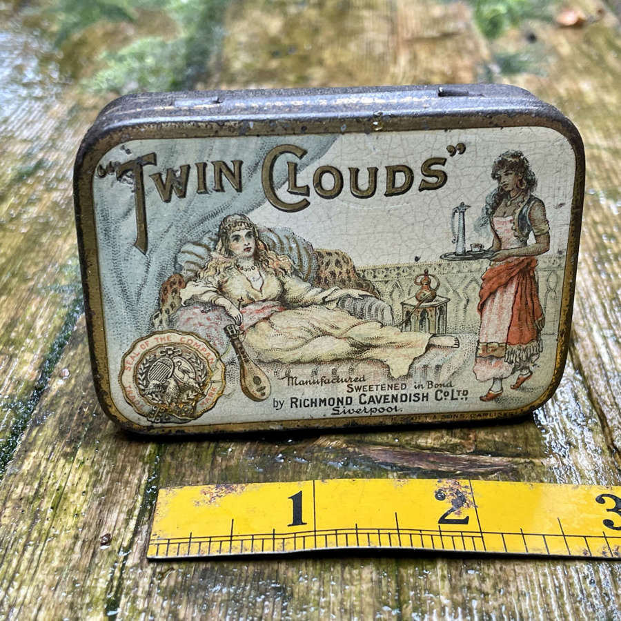 Small Twin Clouds Lady Image 2oz Tobacco Tin c1900s