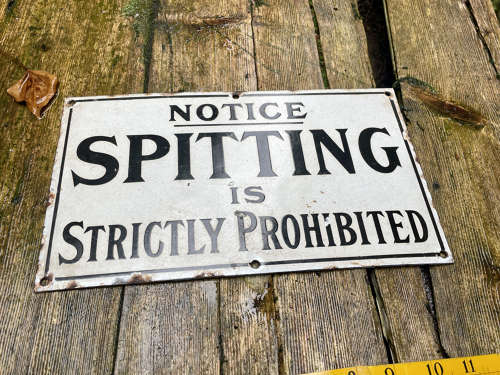 No Spitting Warning Sign Pub Station Football ground Enamel Sign c1900