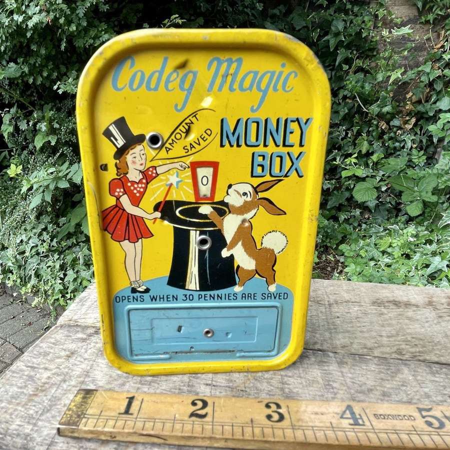 Codeg Magic Rabbit Image Money Box Bank Tin c1950s