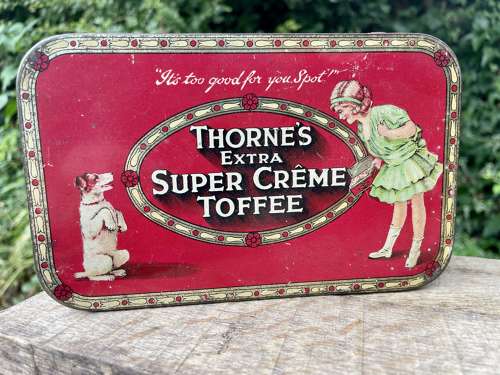 Large Thorne's Jack Russell Dog Children's Toffee Tin c1930s