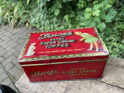 Large Thorne's Jack Russell Dog Children's Toffee Tin c1930s