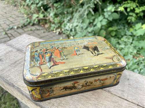 Scarce Peek Frean Bull Fighting Biscuit Tin c1890s
