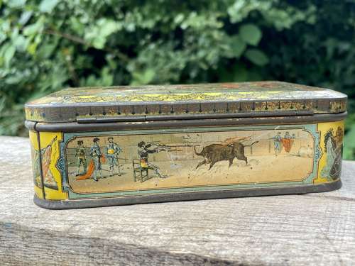 Scarce Peek Frean Bull Fighting Biscuit Tin c1890s