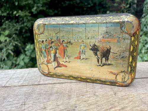Scarce Peek Frean Bull Fighting Biscuit Tin c1890s