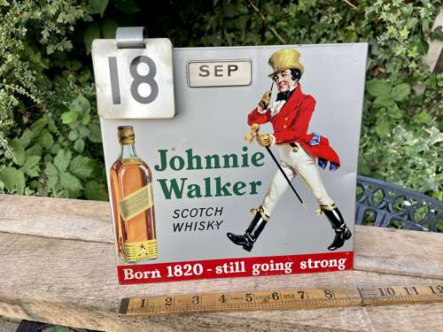 Johnny Walker Scotch Whisky Tin Pub Advertising Calendar Sign c1920s
