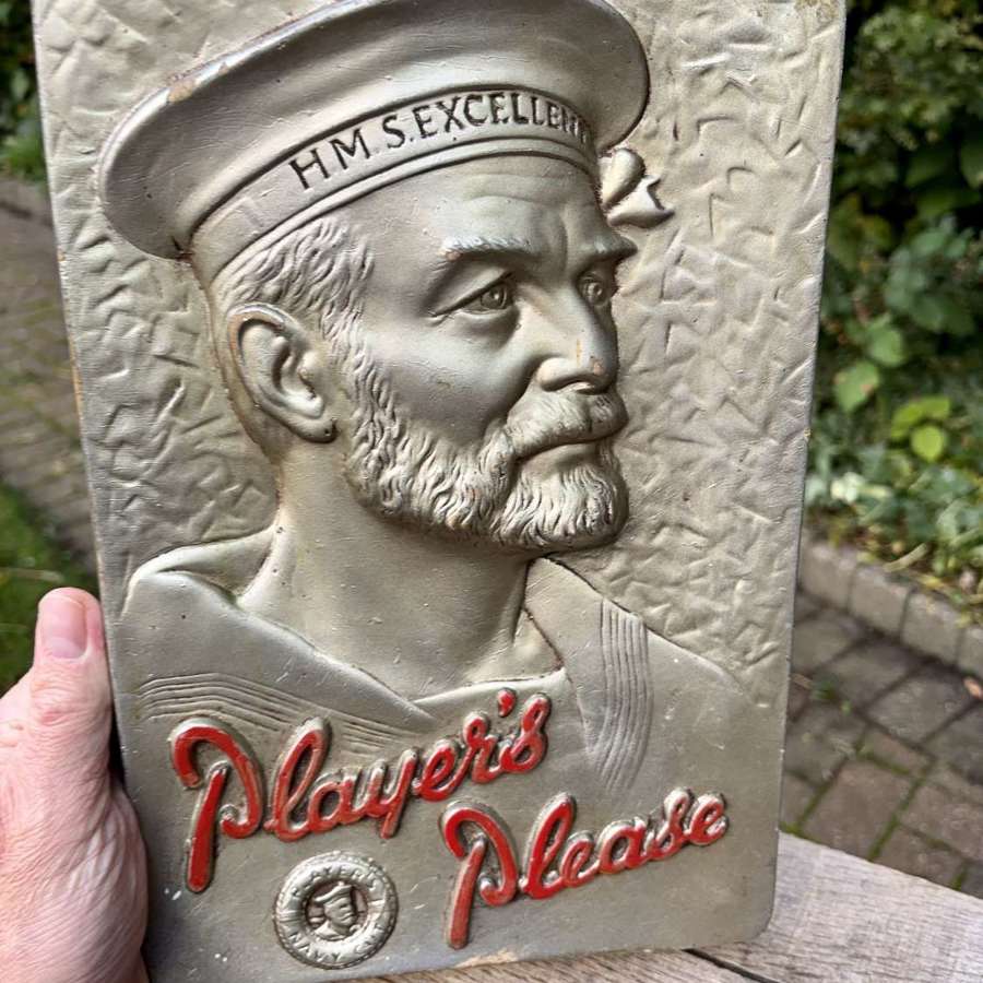 Player's Hero Cigarette High Relief Rubberoid Advertising Sign c1930s