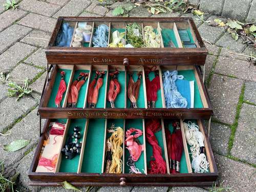 Clark's 3 Tier Fold out Shop Sewing Cabinet display - Original c1920s