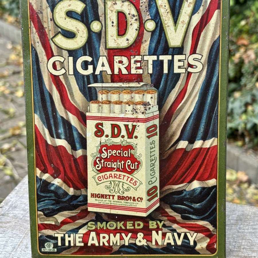 Hignett's S.D.V Cigarette Packet Tin Advertising Sign c1916