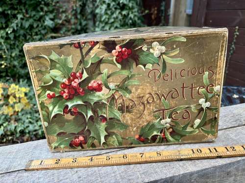 Victorian Holly Mazawattee Tea Christmas Advertising Shop Box c1900s