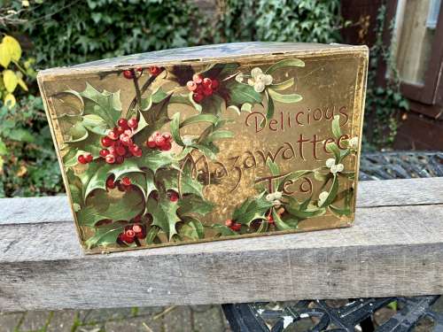 Victorian Holly Mazawattee Tea Christmas Advertising Shop Box c1900s