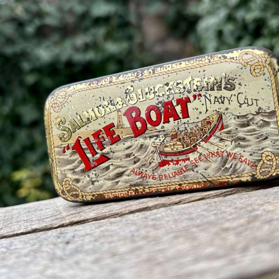 Salmon & Gluckstein 2oz Brown Lifeboat Tobacco Tin c1900s