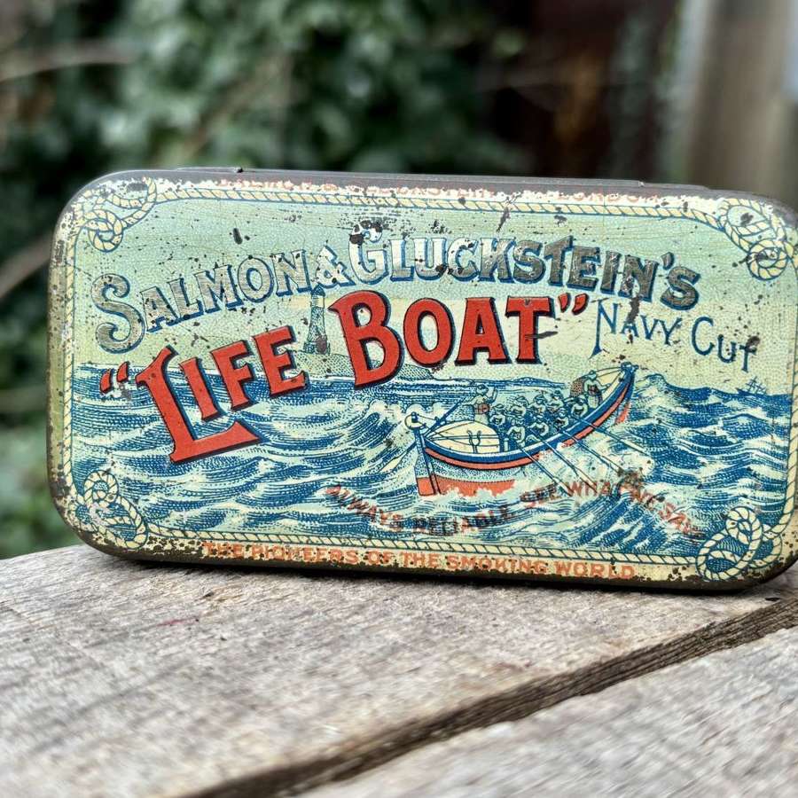 Salmon & Gluckstein 2oz Blue Lifeboat Navy Cut Tobacco Tin c1900s