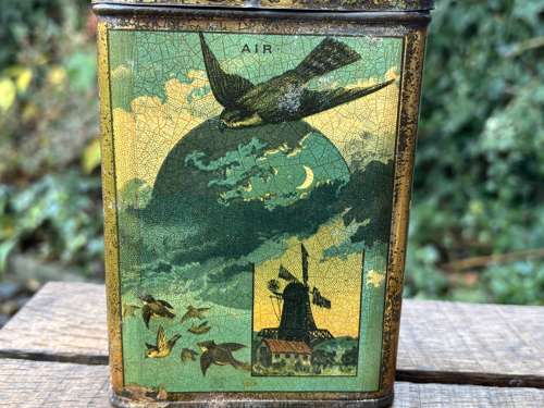 Superb Carr's Elements Bird Image Biscuit Tin c1890s