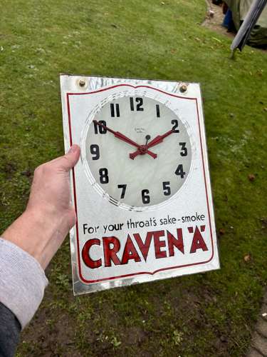 Craven A Tobacco Cigarette Shop Advertising Mirror Clock Sign c1930s